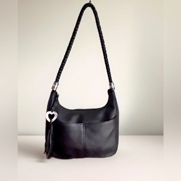 Brighton Barbados Ziptop Leather Handbag - Black purple interior - Picture 1 of 7